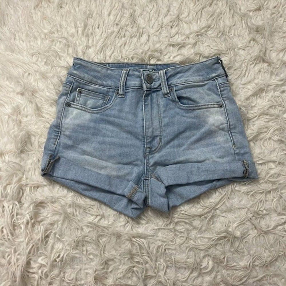 American Eagle Women's Shorts Size 4 Next Level Stretch Jean Shorts Cuffed Denim